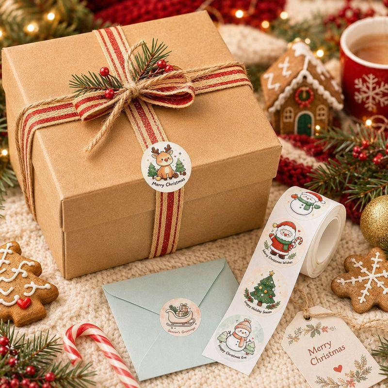 500Pcs/roll Merry Christmas Sticker Cute Santa Snowman Elk Gift Seal Labels Wrapping Decor Stickers for Bag Envelope