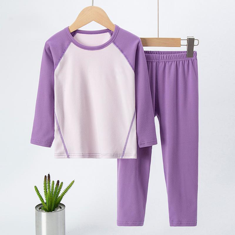 2/4-piece Autumn And Winter Children's Thick Brushed Color Blocked Warm Underwear Set For Boys And Girls Comfortable Sleepwear