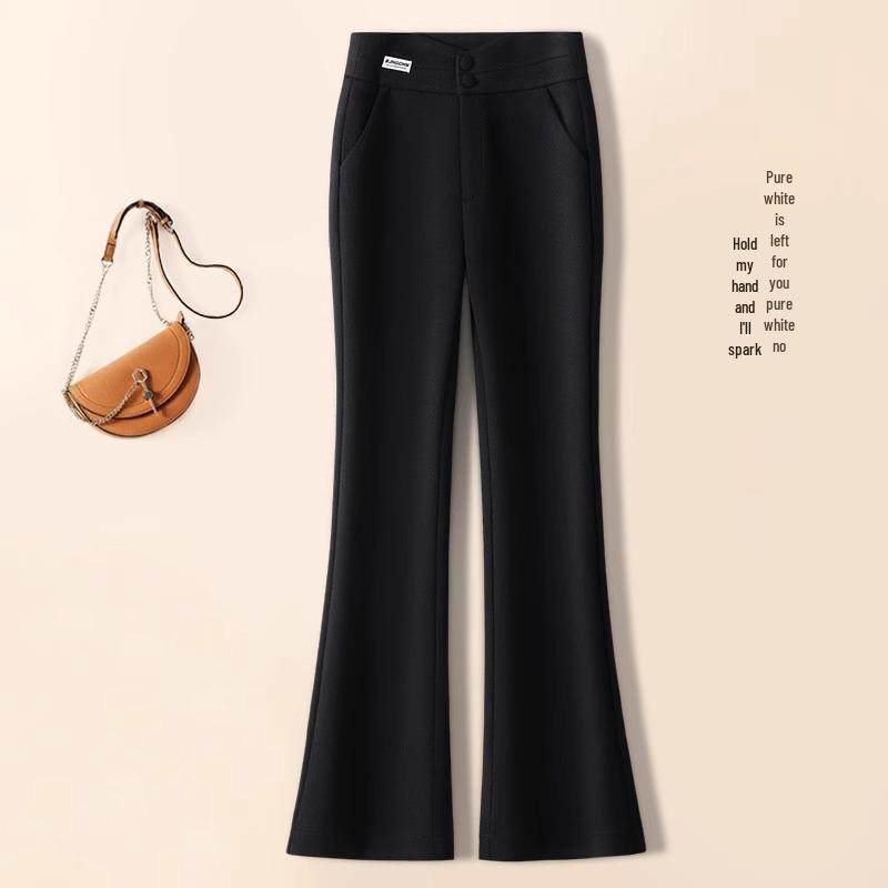 Beige Woolen Micro-Flare Pants for Women - Autumn/Winter 2024 Collection, Slimming Thick Cashmere for Petite Sizes.