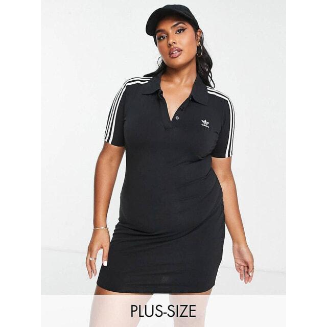 

Черное платье-поло с тремя полосками adidas Originals Plus