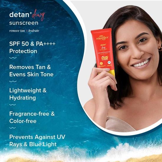 Aqualogica Detan+ Dewy Sunscreen with Cherry Tomato & Hyaluronic Acid with SPF 50 & PA++++ for Men & Women | Pack of 2