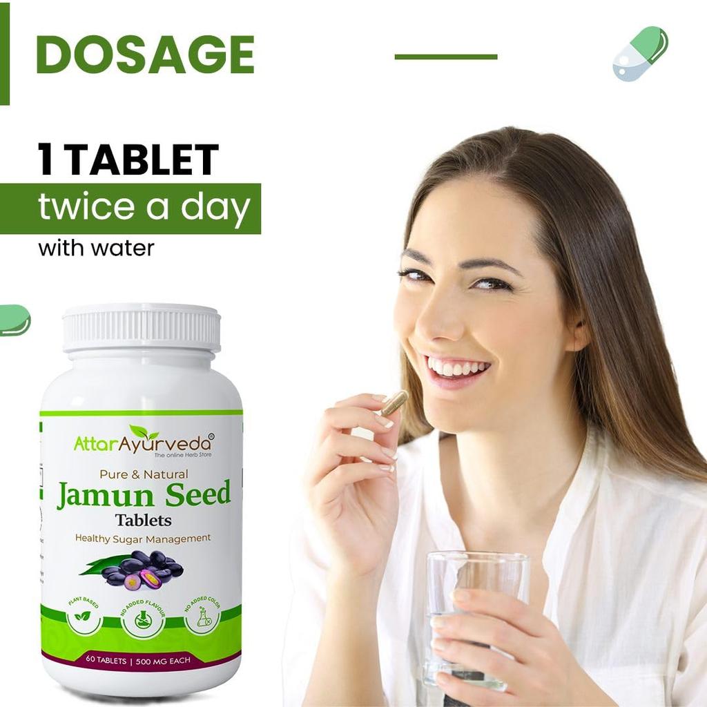Attar Ayurveda Jamun Seed Extract Tablets 500mg 60 Count Natural Digestive Support Detox Supplement Daily Wellness Care