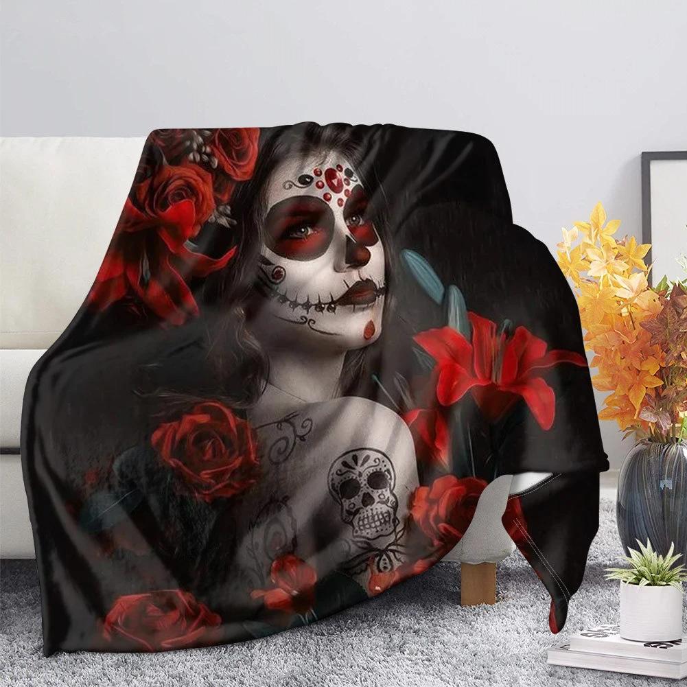 Skeleton Themed Gothic Blanket, Office Nap, Flannel Blanket, Men's Gift, Decorative Blanket