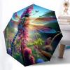 Green Dragonfly Themed Folding Umbrella Fashion Auto-Open 8 Iron Ribs Plastic Handle Foldable Sunshade Perfect Christmas Gifts