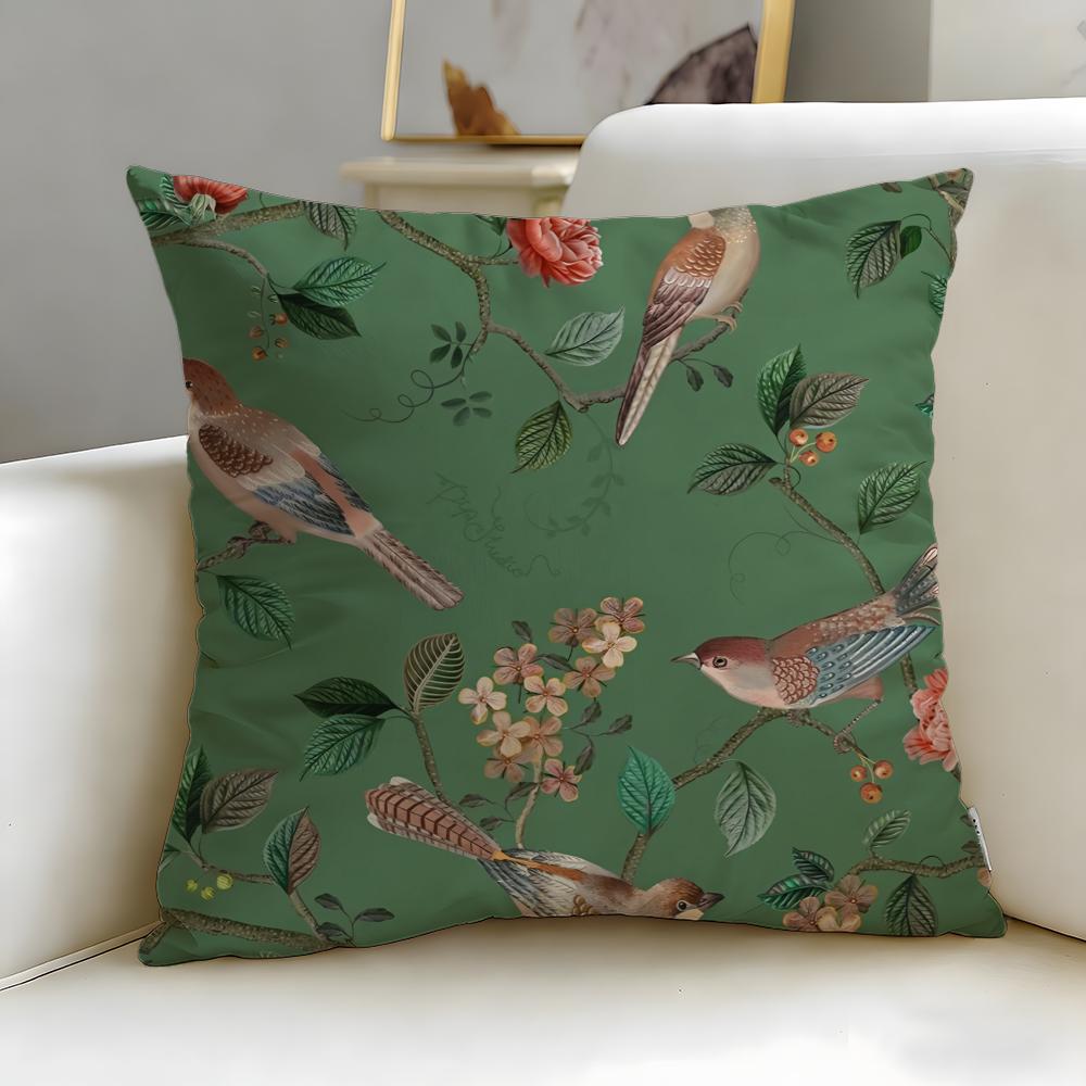 Classic Art Theme Lovely Bird Pattern Cushion Cover Soft & Easy-Wash Pillow Case – Versatile for Couch, Bed, Travel and Office