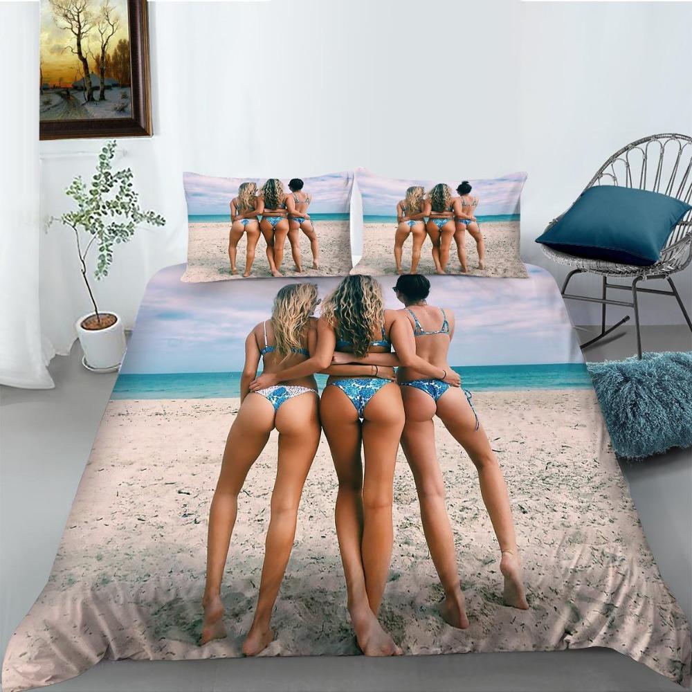 gift Bikini Bedding 3D Printing Beauty Quilt Cover Pillowcase 3/2 Family Bedroom Bedding Set Single Bed Full Size Men's Home Decoration