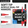 24 Colors Dual Tip Acrylic Paint Markers Set Brush & Dot Tips Waterproof No Bleed Paint Pens for Rock Canvas DIY Art Craft