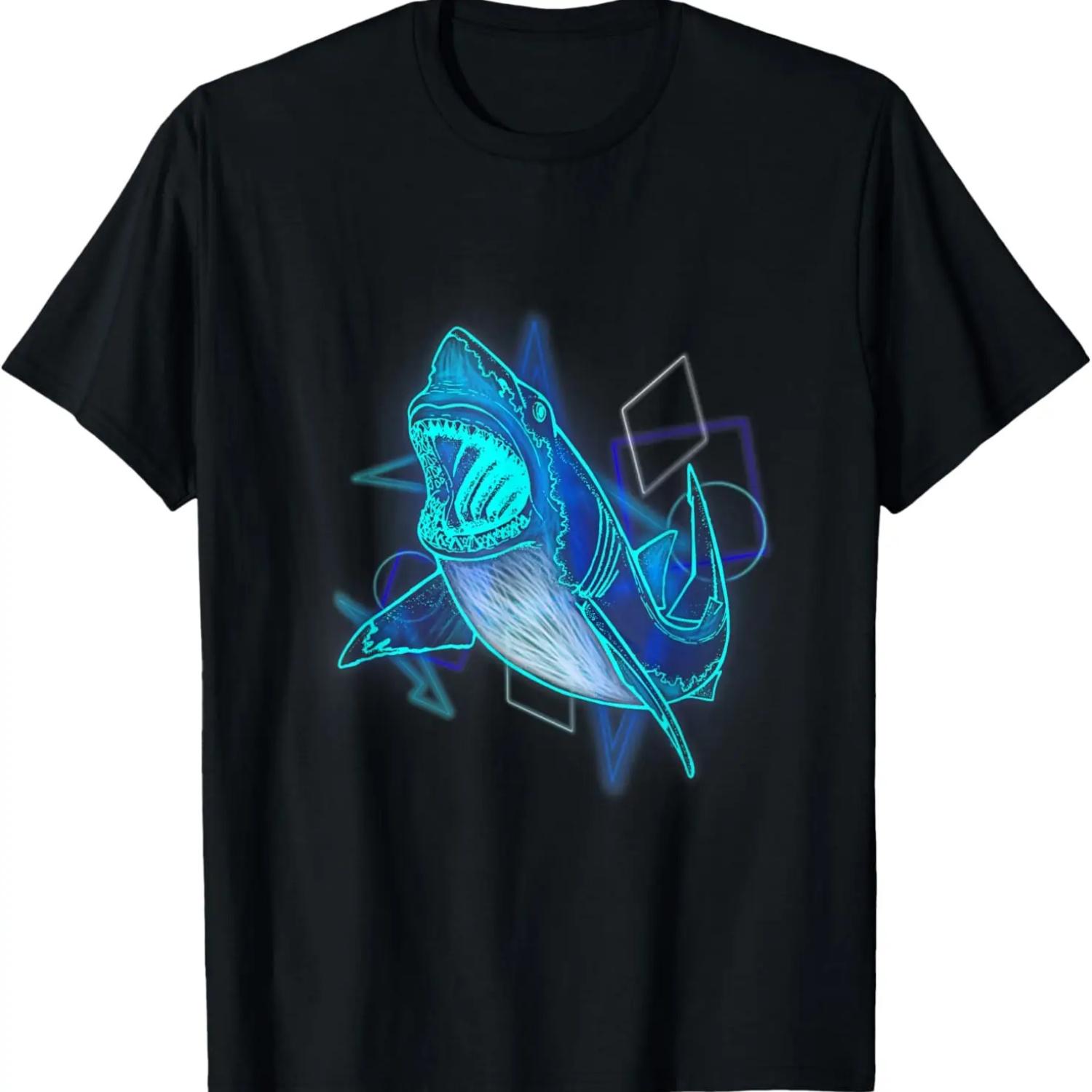 Stylish Abstract Shark Graphic Elements Deep Blue Sea Shark T-Shirt S чёрный