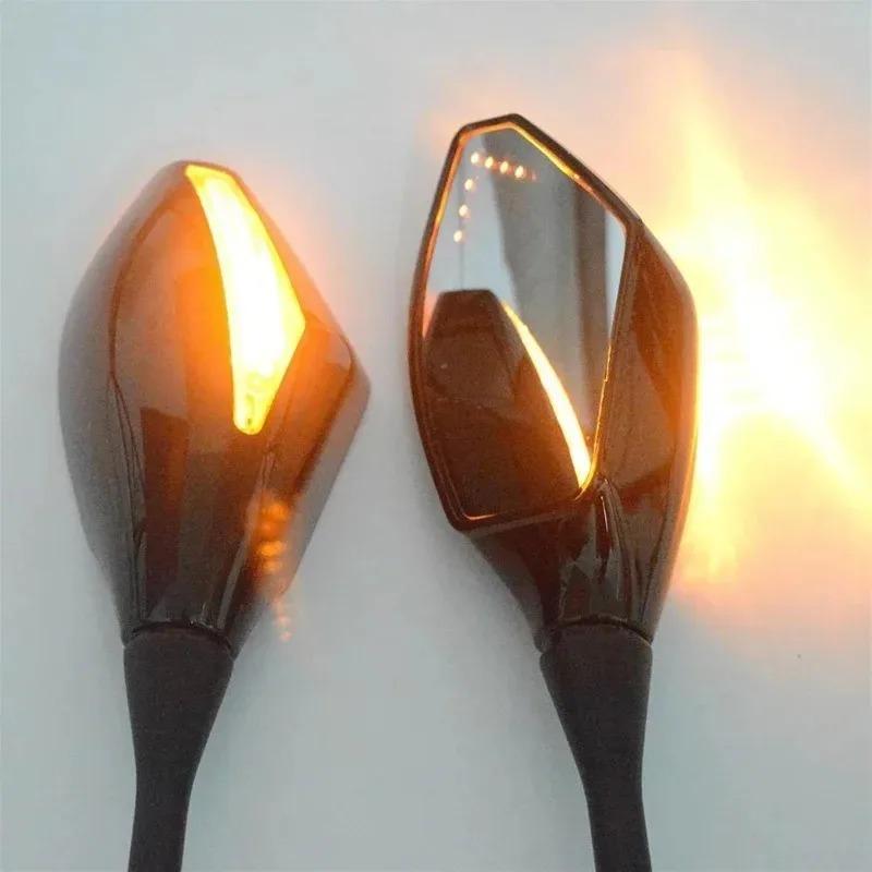 2 Stück für CBR 600 Ducati Motorrad Rückspiegel mit integrierten LED Blinkerleuchten Schwarz