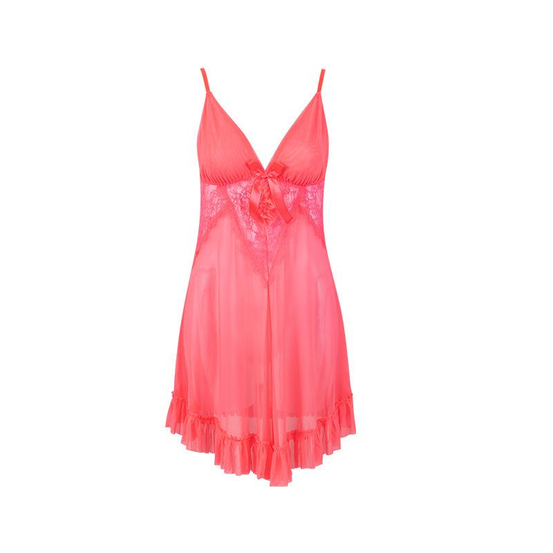 Experience the allure: Sexy French Lace Deep V Camisole Nightgown Set for Women.