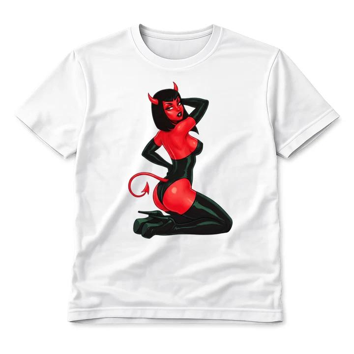 Sexy Devil Woman Girl Graphic T-Shirt Pin Up Demon Gothic Streetwear Unisex Tee L