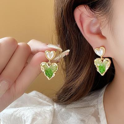 Luxury Crystal Heart Love Stud Earrings For Women Girl French Ins Vintage 2025 Fashion Korean Wedding Romantic Jewelry Gifts