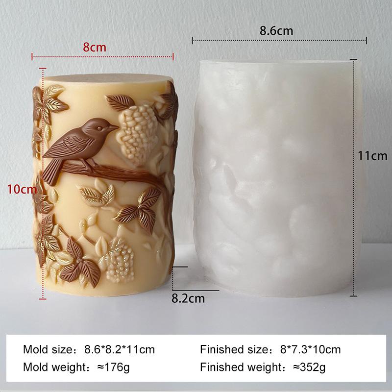 Handmade Gift Cylinder Aroma Candle Silicone Mold Relief Birdy Pillar Gypsum Resin Mould DIY Bird Form Candle Candle Making
