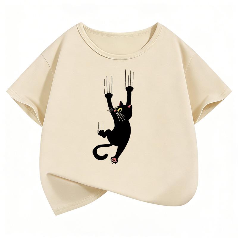 Cute Climbing Cat T Shirts Funny Short Sleeve Kids Childrens Tshirt Boys Girls Summer Spring Casual Top Tee Shirt