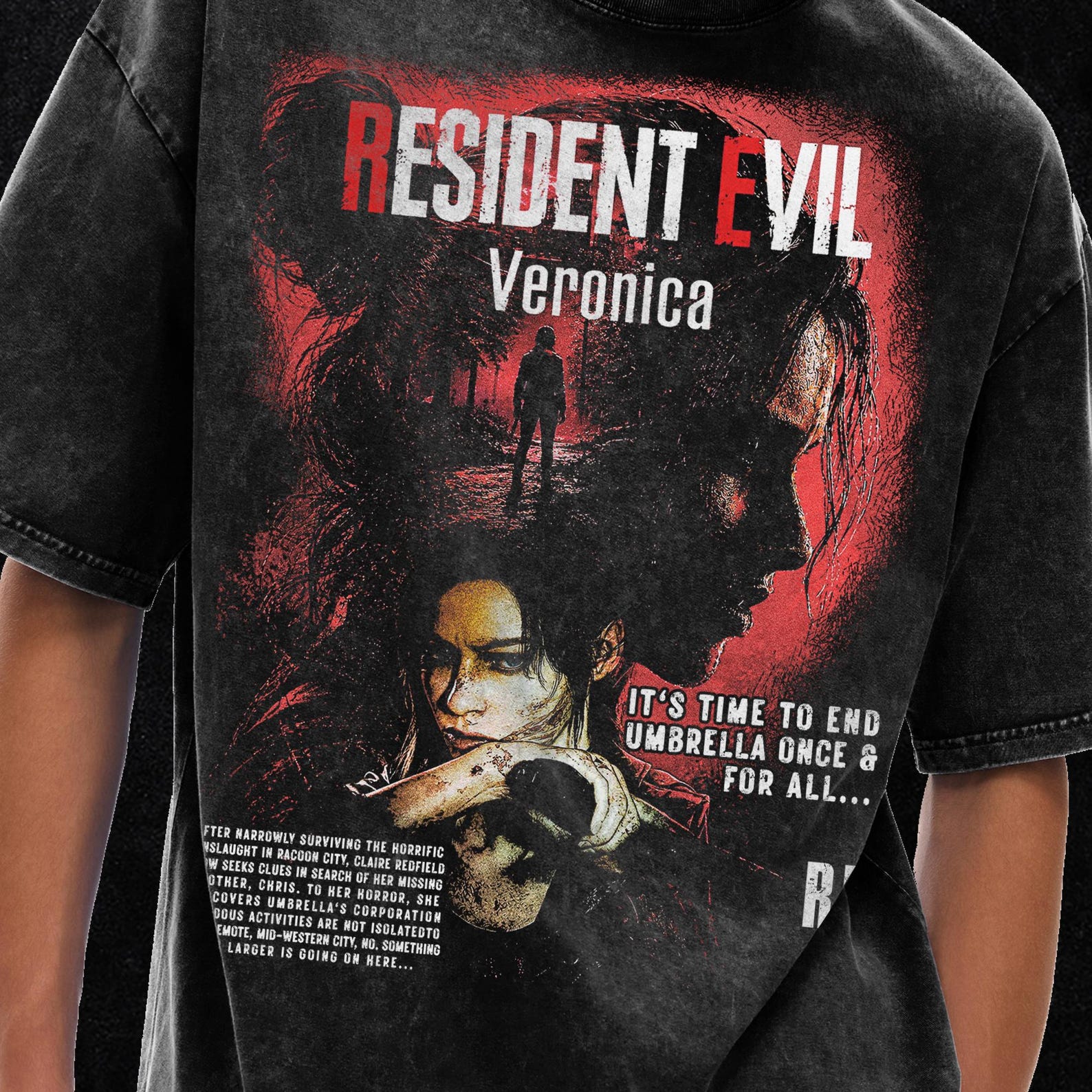 Resident Evil Veronica Vintage T-Shirt, Resident Evil Unisex Shirt, Code: Veronica Tee, Acid Wash Oversize T-Shirt, Grunge & Goth Streetwear S