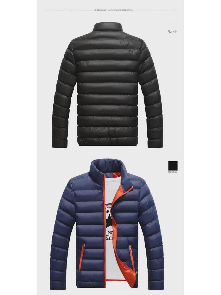 Men's Winter Cotton Jacket - Youth Contrast Color Thick Stand Collar Coat