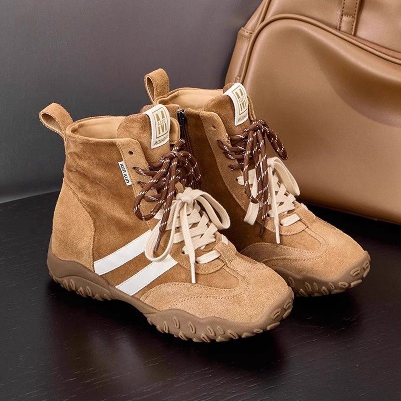 

Small thick-soled inner height-increasing moral training shoes women s 2025 new fashion versatile high-top shoes short boots sports dad shoes 40 хаки