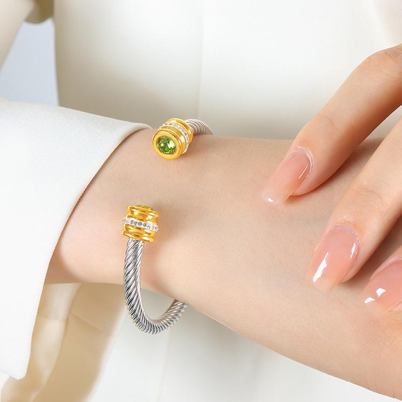 Titanium Steel Multi-Color Zirconia Open Bangle - Cross-Border Stainless Steel Hand Ornament