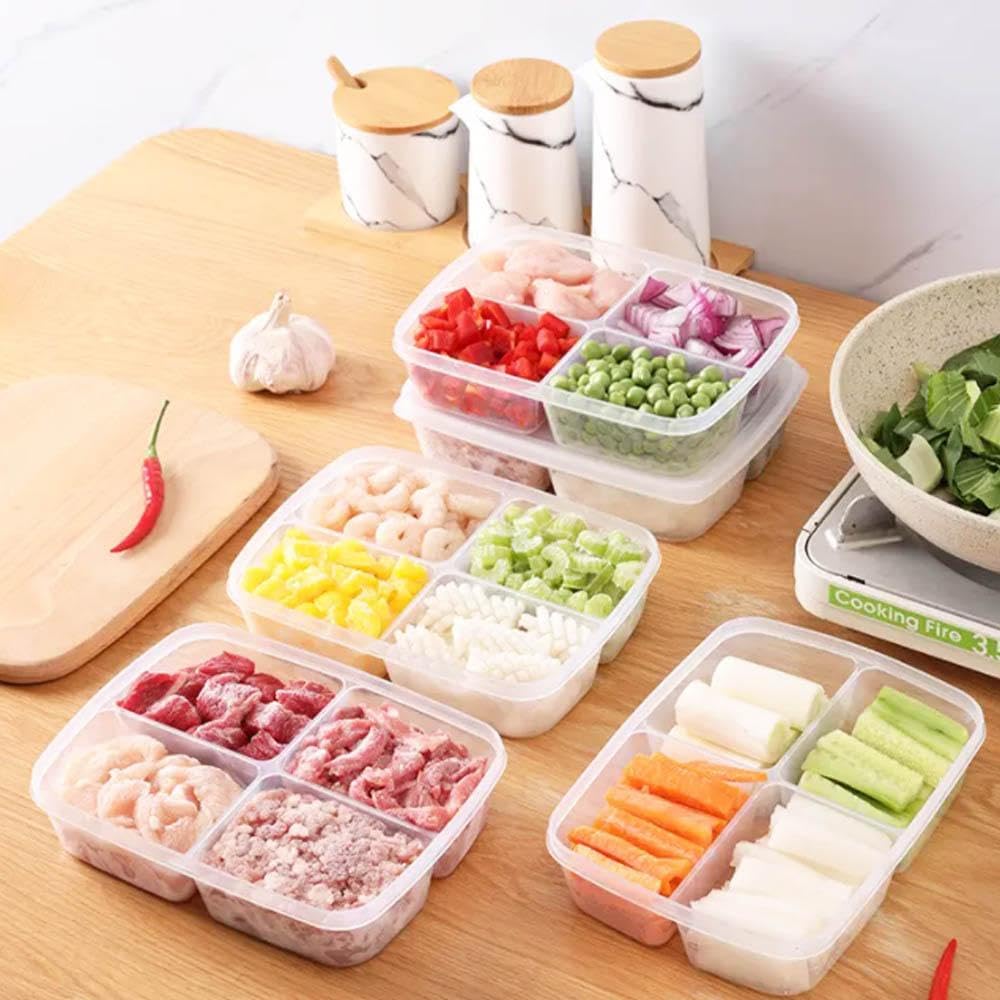1 Stück/2 Stück 4 Fächer Lebensmittelaufbewahrungsbox Tragbares Fach Kühlschrank Gefrierschrank Organizer Küchenwerkzeug Obst Gemüse Fleisch Frischhaltebox