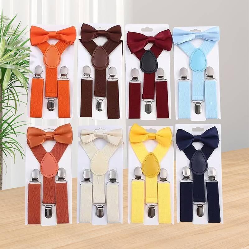 Elegante Set di Bretelle Elastiche e Papillon per Bambini e Bambine in Diversi Colori