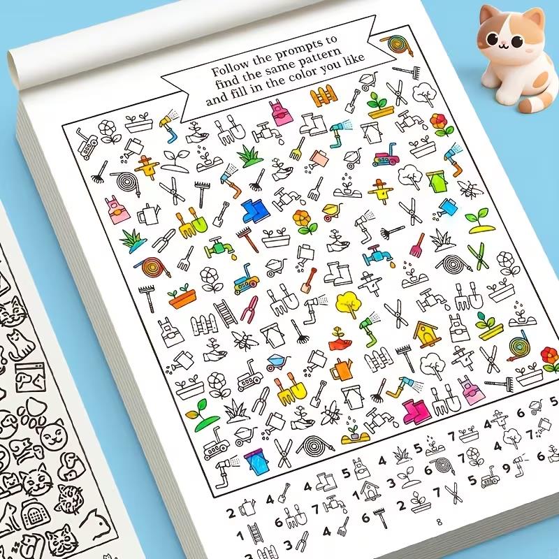 1pcs Colorful Activity Book – 1000+ Graphics, 32 Pages, Focus & Attention Exercises, Home School