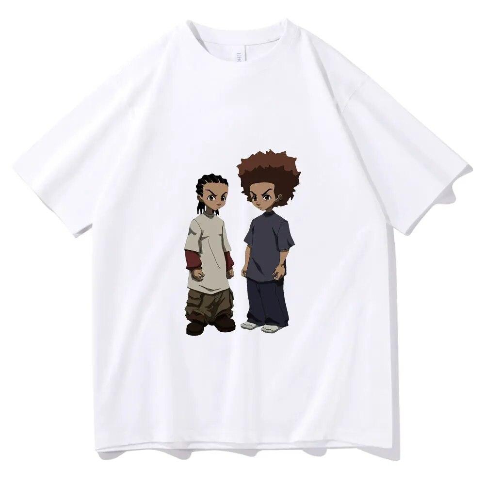 T-Shirt mit „The Boondocks Huey and Riley“-Aufdruck, Unisex, modisch, Harajuku, Baumwolle, T-Shirts, Übergröße, Unisex, Rock, Hip Hop, T-Shirt, Unisex, T-Shirt