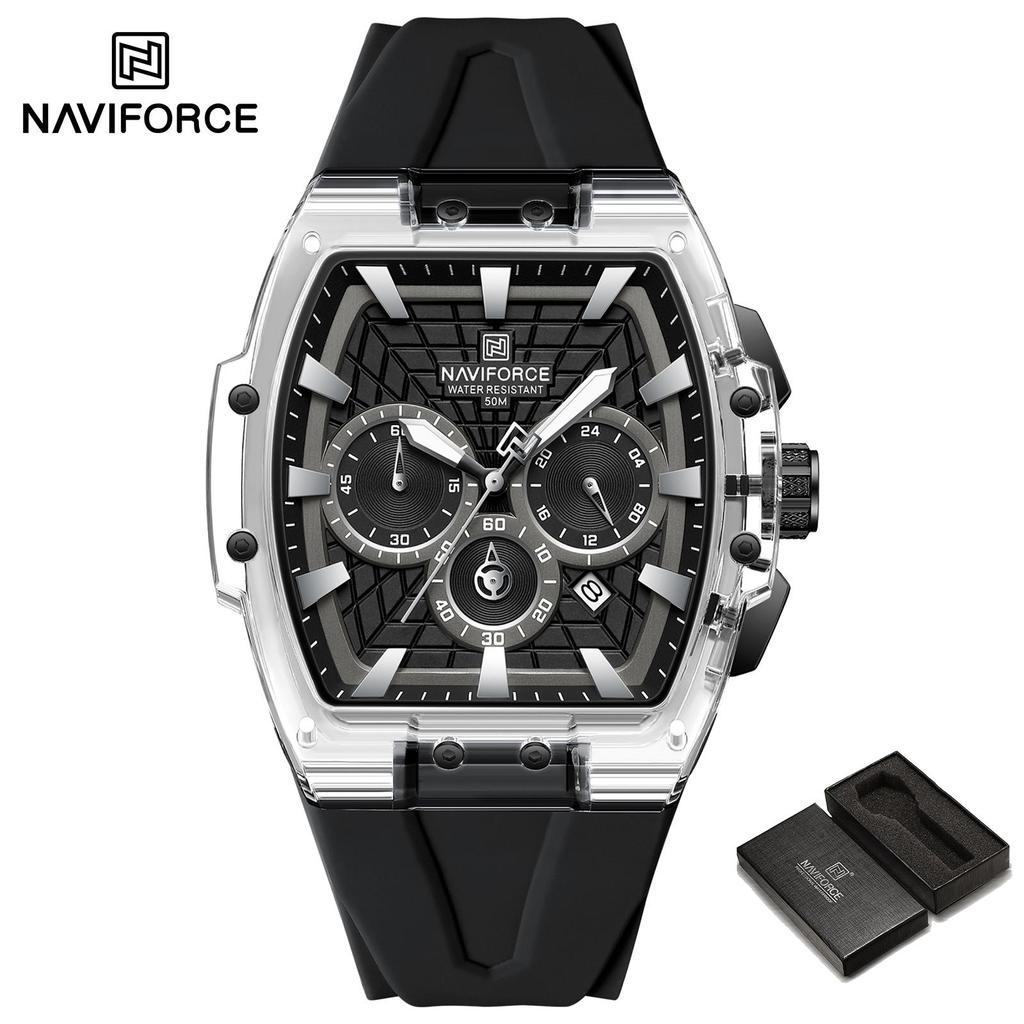 NAVIFORCE Original Men Sports Chronograph Watch Quartz Movement Silicone Strap 50m Waterproof Luminous Pointer Lightweight Men Casual Watch NF6113