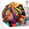 1pc Vibrant Squirrel Art Umbrella - Automatic Folding, 8-Rib Design, Colorful Floral & Leaf Pattern, Portable & Foldable for O