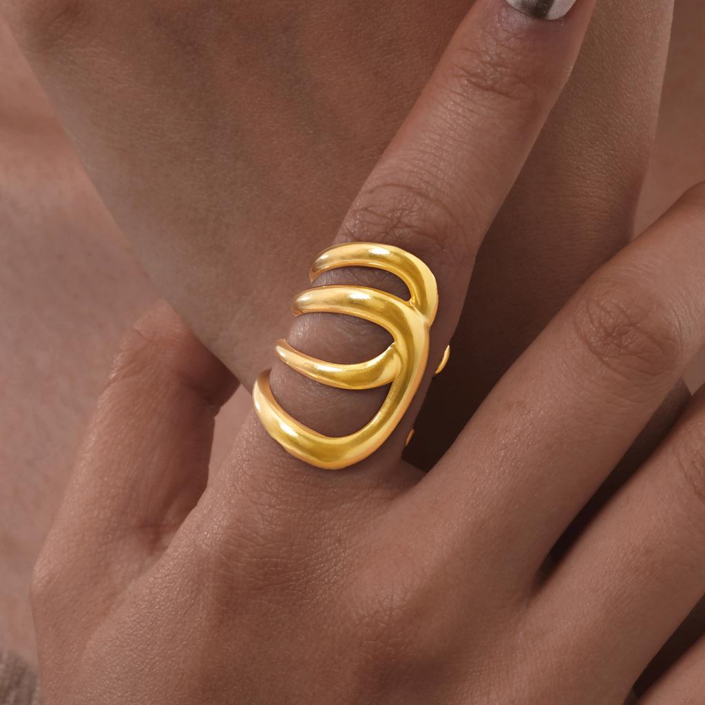Geometric Leaves Opening Ring for Women,Gold Color Stainless Steel Irregular Hollow Rings,Chic Jewelry Party Mother's Day Gift