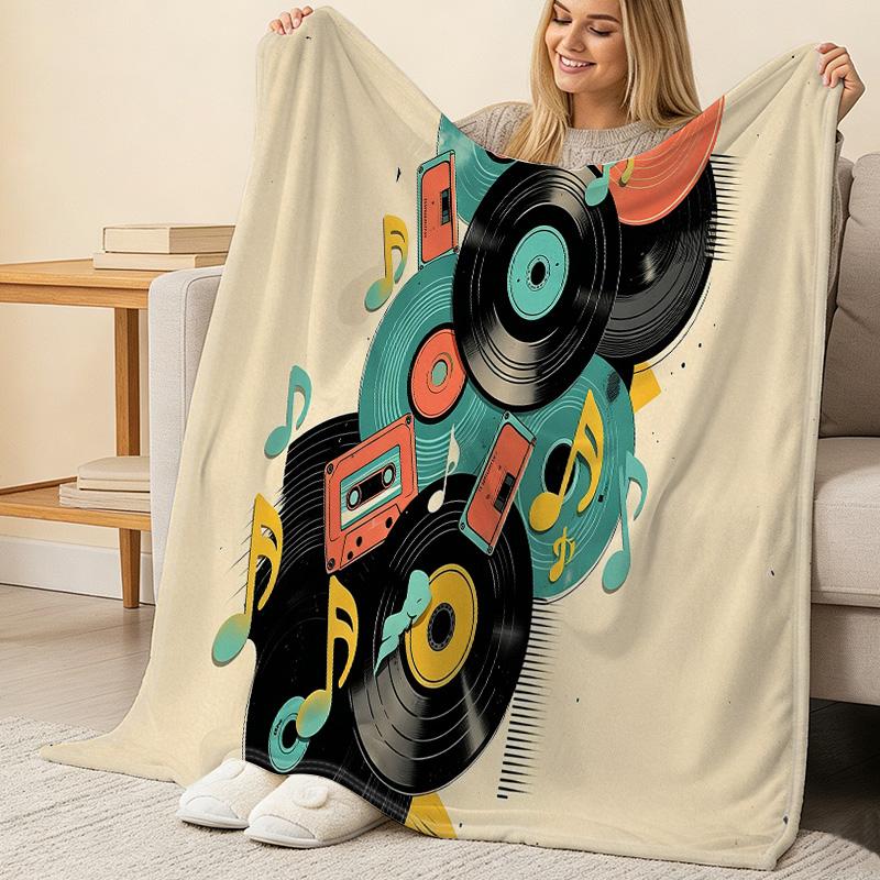 Music Series High-Density Plush Fleece Throw Blanket – Soft Warm Cozy for Home, Sofa Naps, Car Use, Ideal for Christmas & Halloween.
