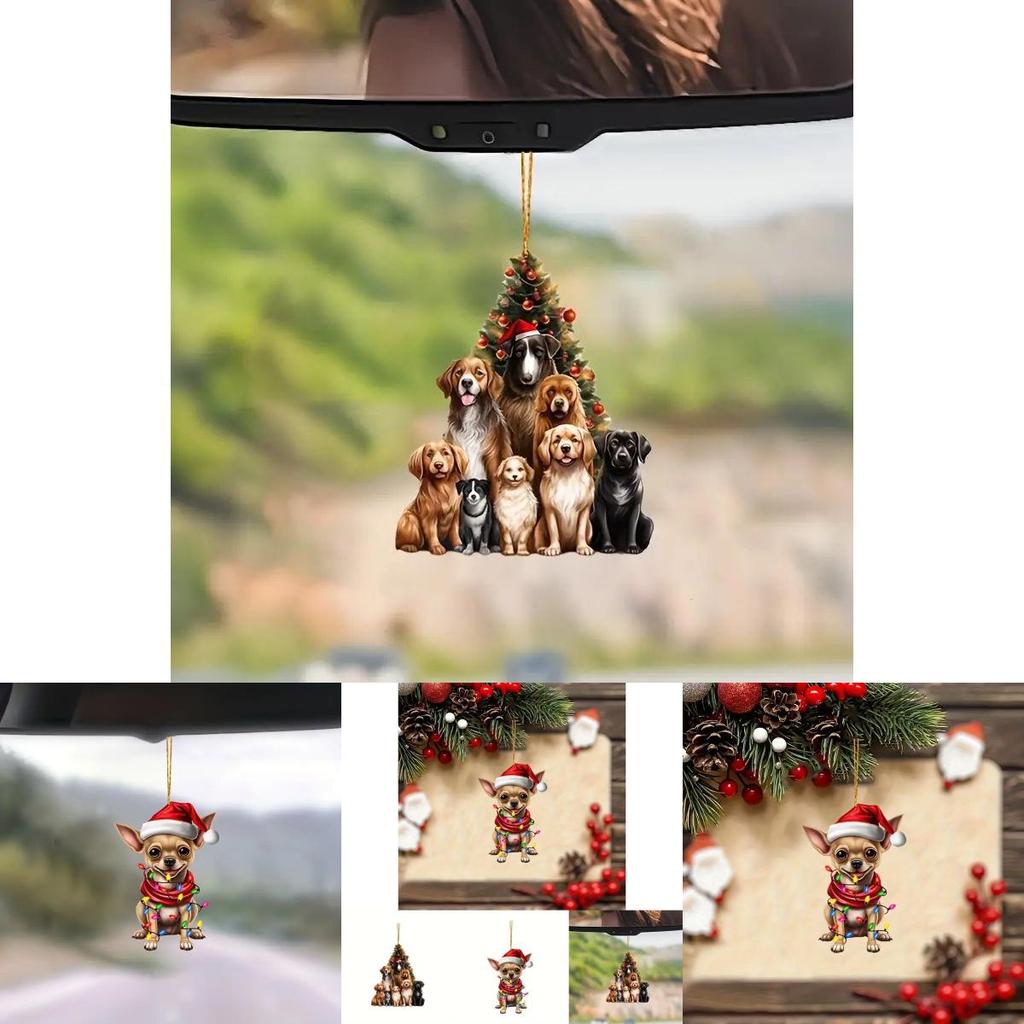 Lebendige Acryl Cartoon Weihnachts-Hunde Auto Hängedekoration Für Stilvolle Fahrzeugdeko