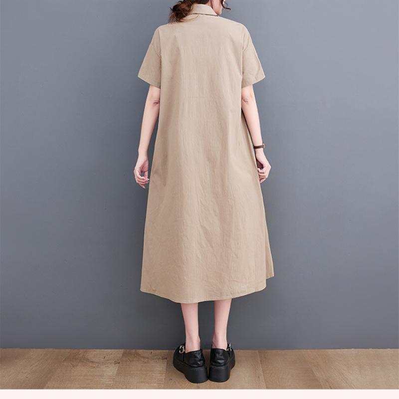 Short Sleeve Patchwork Contrast Color Dresses for Women Loose Casual Vintage Dress Fashion Elegant Clothes Spring Summer 2025