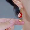 New temperament red sparkling diamond flower earrings, light luxury atmosphere flower earrings earrings for women