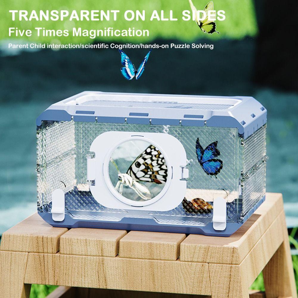 Transparent Hamster Cage Five Times Magnification Breathable Feeding Cage Foldable Ventilated Insect Observation Box