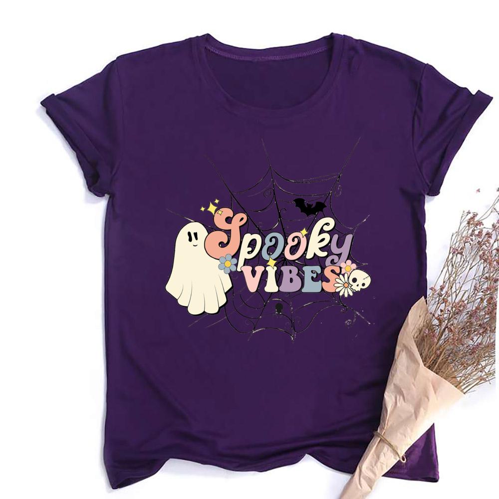 Retro Halloween Spooky Vibes Shirt Funny Halloween Unisex Short Sleeve Shirts Spooky Season TShirts Ghost Unisex Tee Clothes
