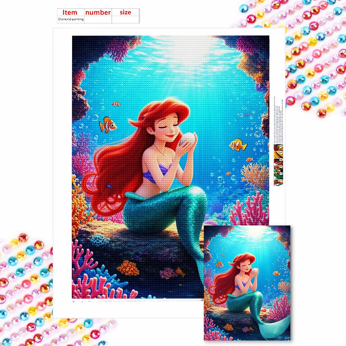 

Полная круглая алмазная живопись Русалка на камне Искусство Стразы Картина Мозаика DIY 5D Вышивка крестом Домашнее украшение Round 20x30cm
