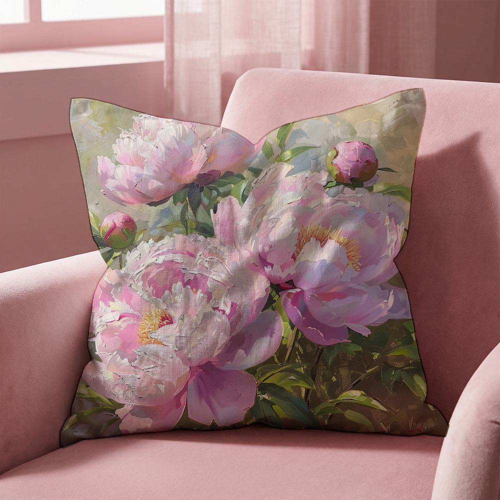Pink Peony Flowers Cushion Cover Multi-Scene Pillow Cover for Home & Car - Reversible, Soft & Durable for Daily Use