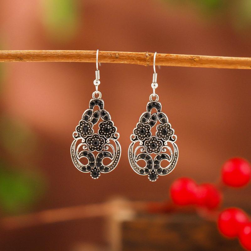 

Vintage Bohemian Ethnic Blue Flower Earrings Female Drop Earrings Silver Color Hollow Geometric Party Wedding Jewelry Gift чорний