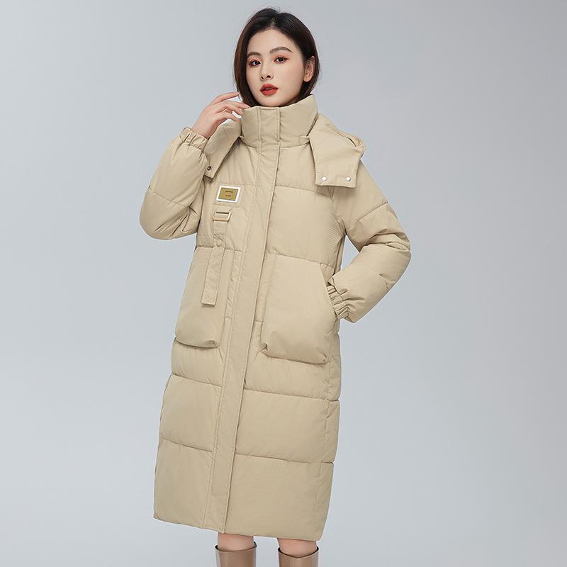 

Длинная пуховая хлопковая куртка женская 2025 зима новая корейская модная универсальная куртка с капюшоном, уменьшающая возраст, нежная хлопковая куртка, стеганая куртка для девушки XXL хаки