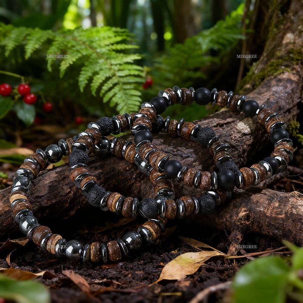3pcs Men's Natural Bead Bracelet Set, Vintage Jewelry, Perfect for Outdoor Adventures and Daily Wear As Gifts