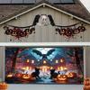 One 2D flat Halloween ghost garage polyester banner pumpkin lantern and haunted house design suitable for Halloween decoration