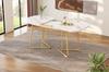 White Extendable Dining Table with Marble Structure, Gilded Metal Table Legs, 140/180*80 Cm, Exquisite Luxury, Rectangular, Suitable for 4–6 Persons