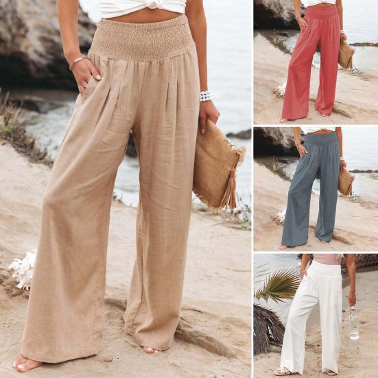 Women Pants Solid Color Pocket Summer Loose-fitting Straight Pants Streetwear