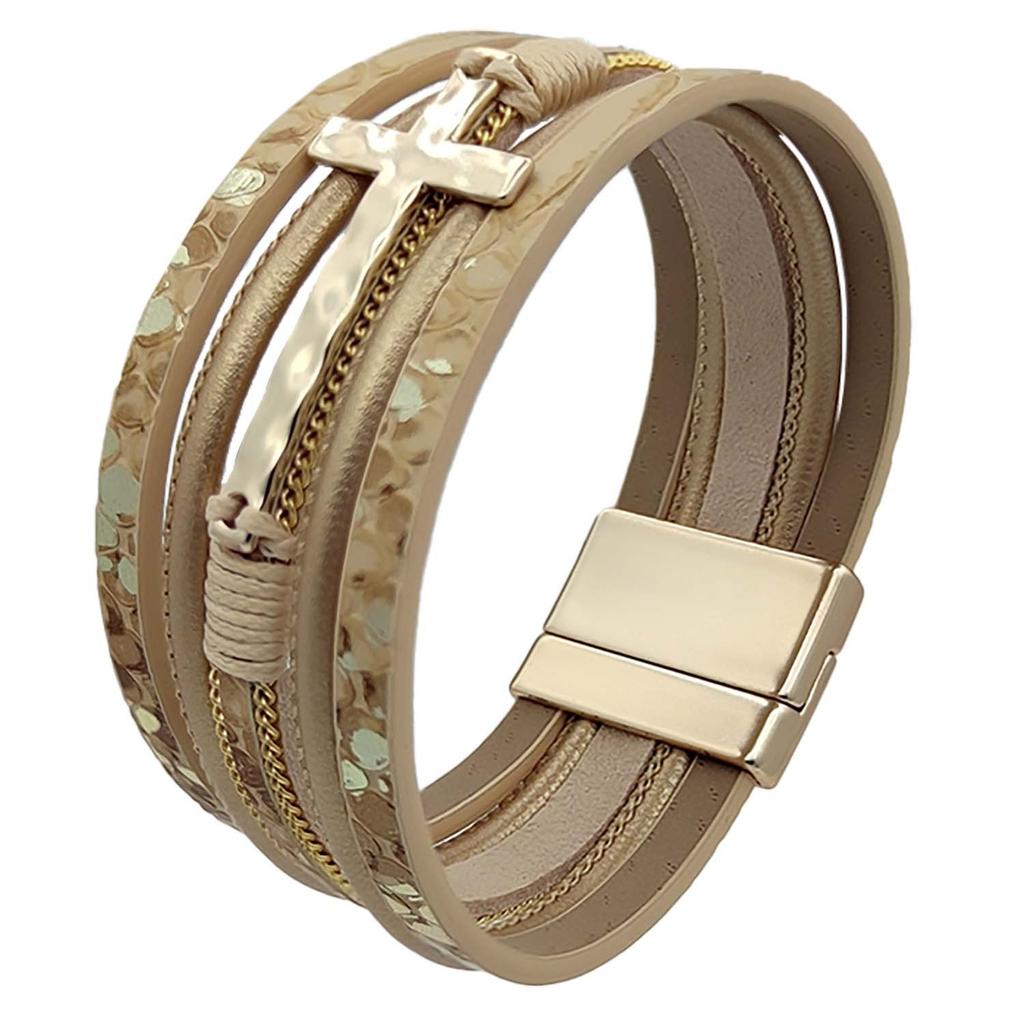 Vintage Cross Leather Bracelet for Women Multilayer Chain Braided Wrap Religious Jewelry Accessories