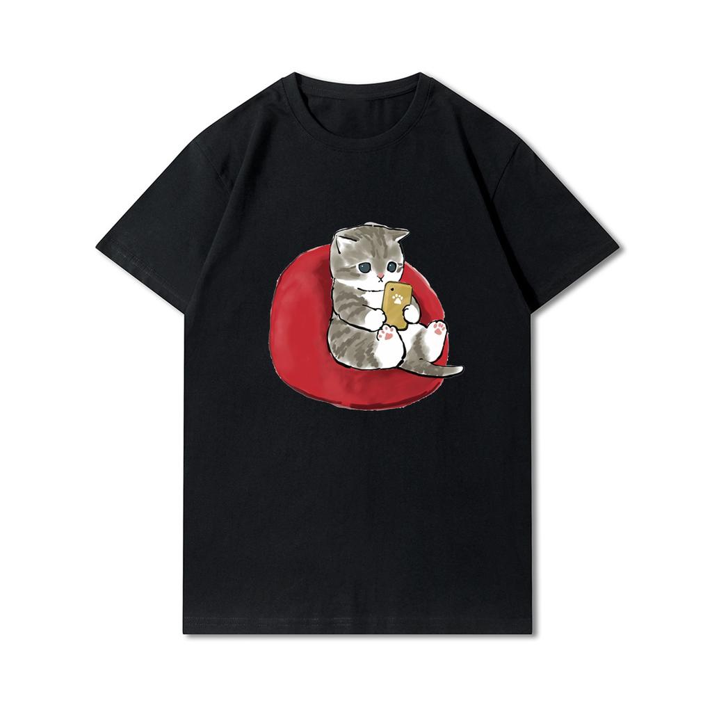 Plus Size Cats Shark Printed Women T Shirts Round Neck Cotton Tops Summer Animal Y2K Fashion 90S Casual Oversize Black Tees