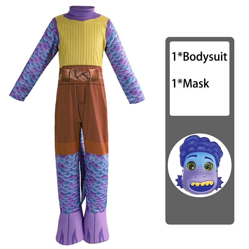 Disney Luca Alberto Cosplay Costume Set For Kids Sea Monster Halloween Carnival Party Jumpsuit With Mask