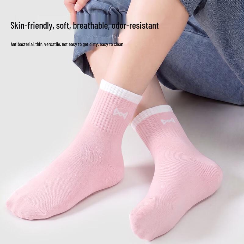 Miiow Girls' Summer Pure Cotton Mid-Calf Antibacterial Socks