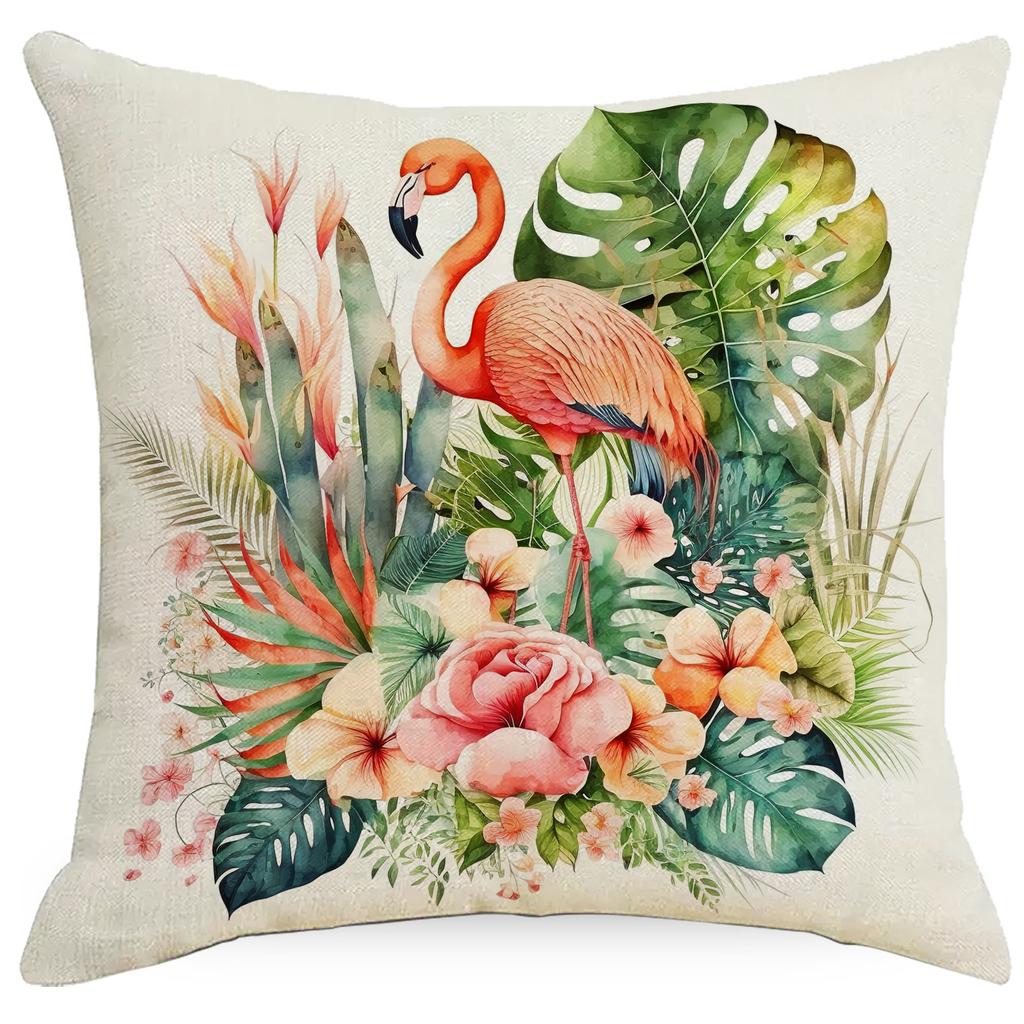 Sommerblumen, Flamingo, Kolibri-Pflanzen-Kissenbezug, Heimsofa-Kissenbezug