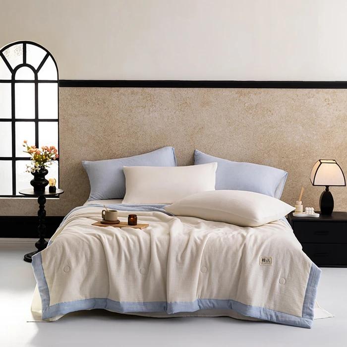 Solid Color Cotton Bubble Double-layer Yarn Summer Quilt Soybean Summer Quilt Four-piece Summer Cool Air Conditioner Quilt