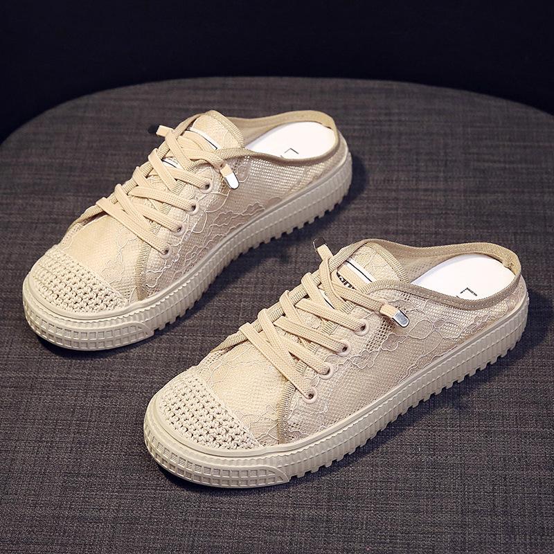 Modne, grube, słomkowe, koronkowe półpantofle rybackie Baotou dla kobiet, idealne na letnie wyjścia w 2024 roku, koreańskie, leniwe, siateczkowe sandały